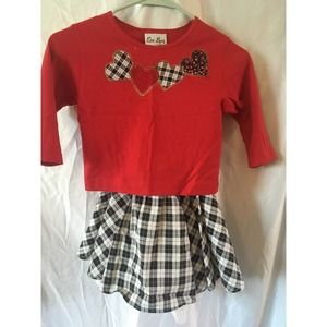 VINTAGE Eve Byer California Kids Girls Red Plaid Skirt Top Outfit 6x 90s Preppy
